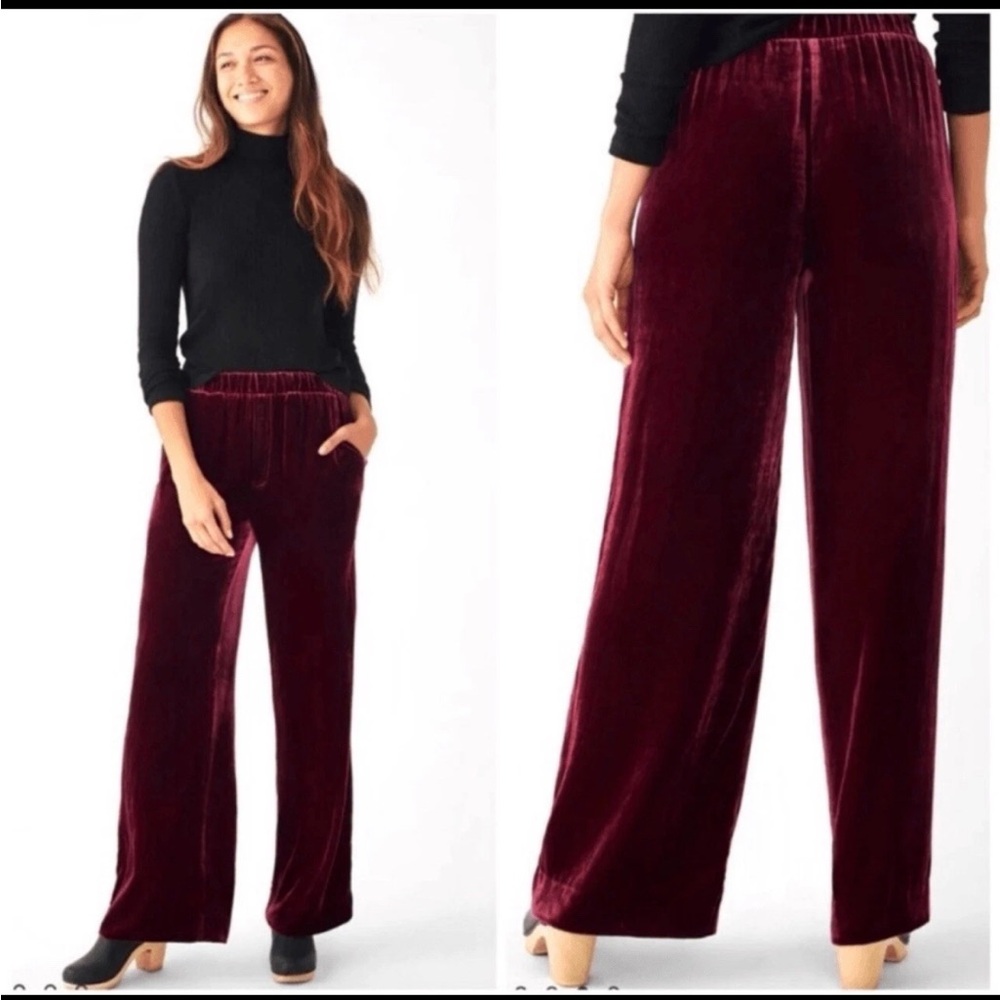 Faherty Genevieve Vintage Silk Velvet Pant Maroon Size XS